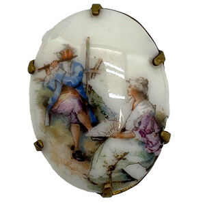 Vintage Victorian Picture Enamel Brooch Lapel Pin Travel Souvenir Memorabilia